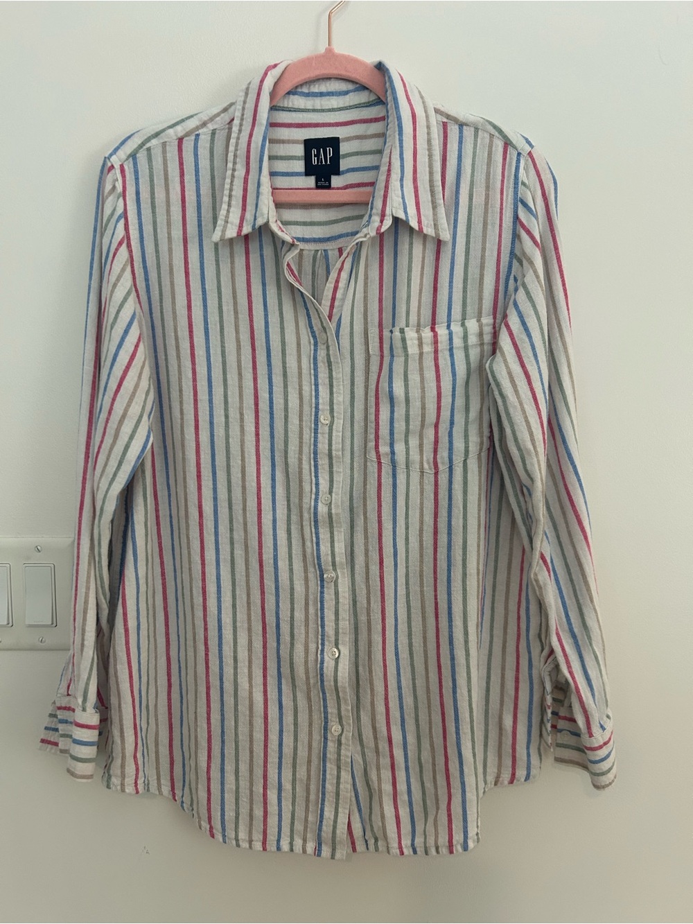 Gap Women’s Large Linen Rayon Striped Button Front Long Sleeve Shirt Multicolor